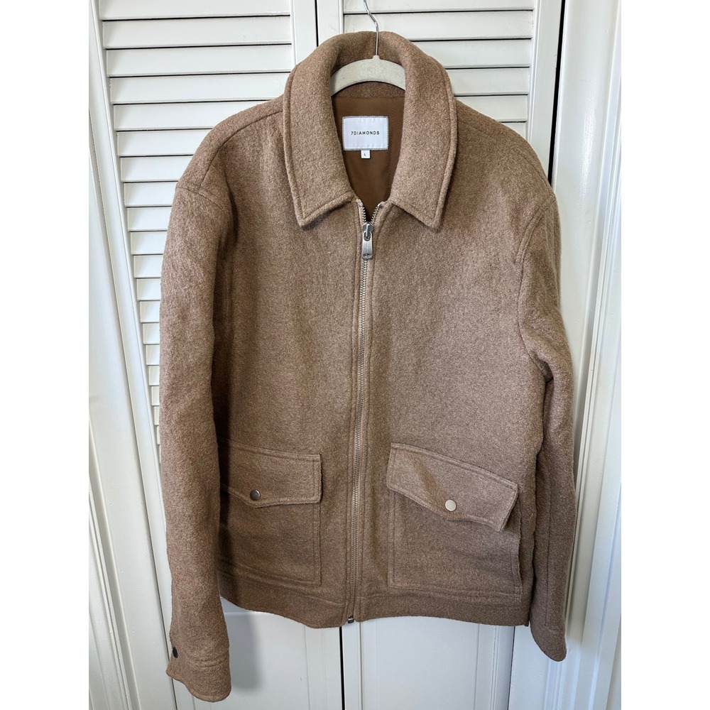 7Diamonds Tan Wool Bomber Jacket Full Zip JKT-8442 Camel L
